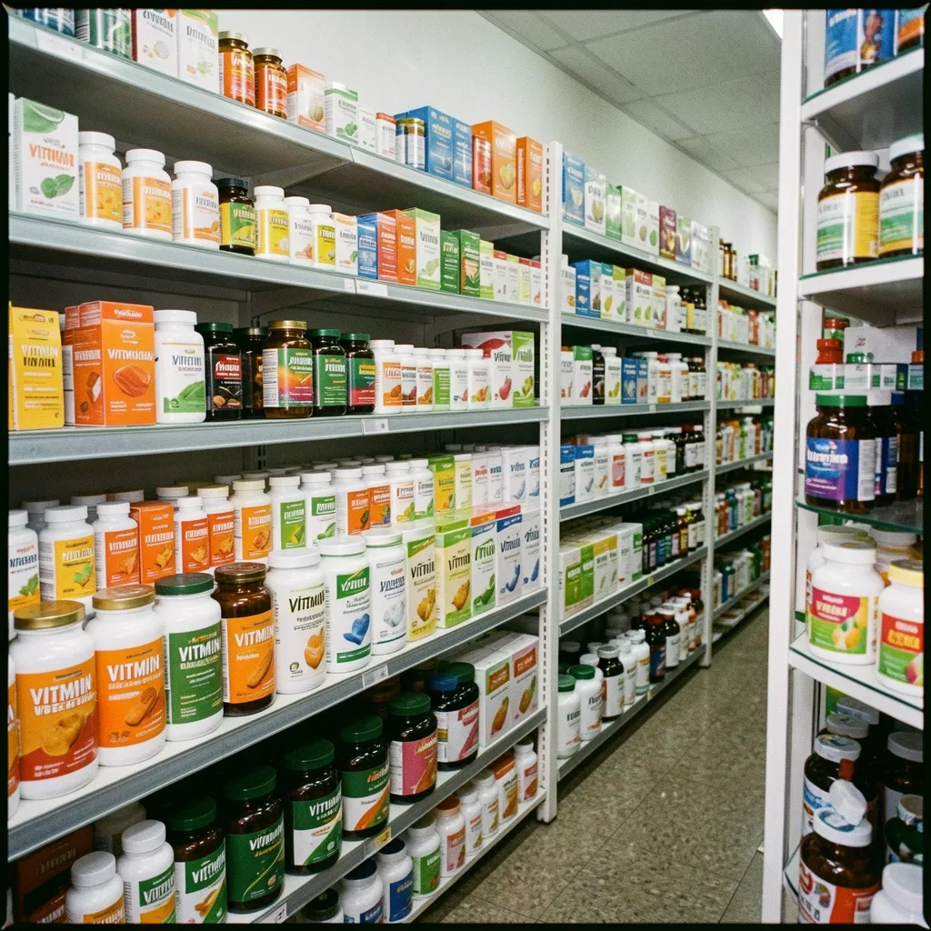 Arranged bottles and containers on a retail shelf